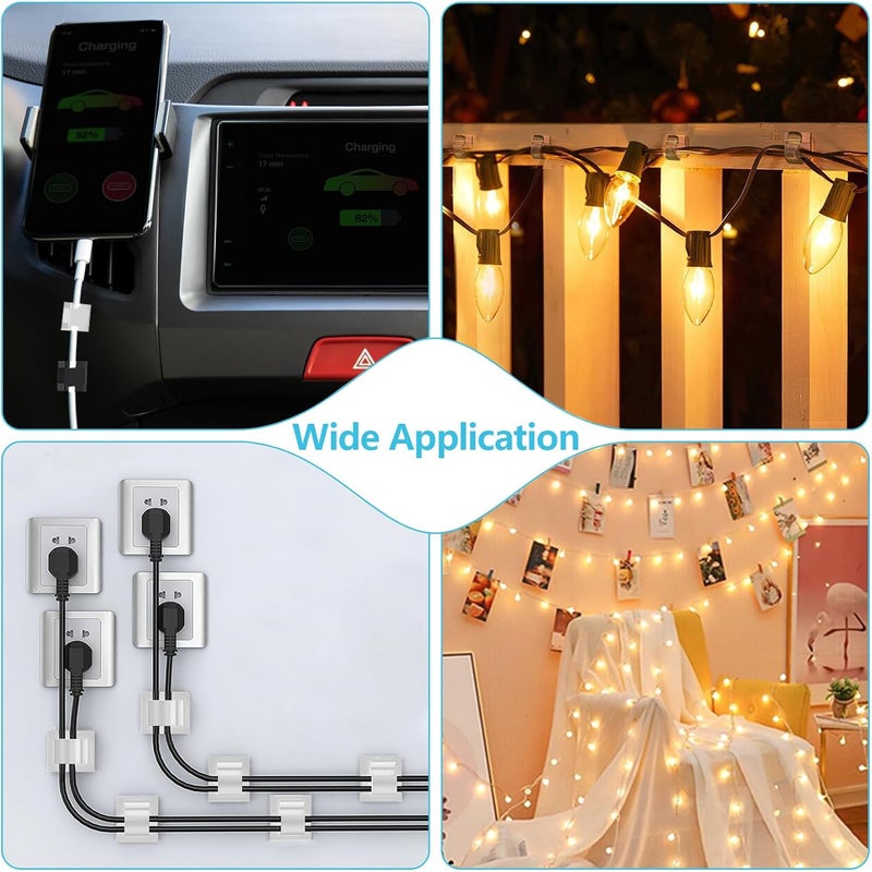 Abnii 100PCS Cable Clips, Adhesive Wire Clips Organizer Cord Clips Management, Cable Staples Outdoor Strong for Wall, Desk, Christmas Lights, String Lights, TV PC Ethernet Cable, Clear Small - Image 5
